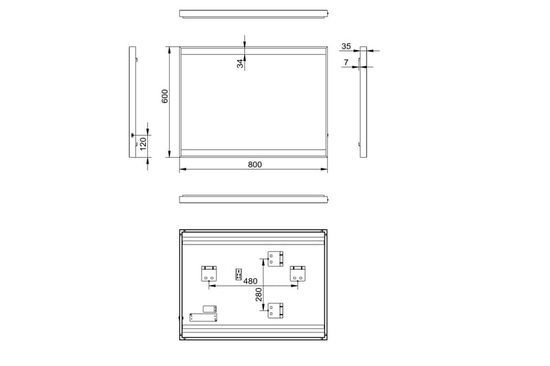 Badrumsspegel Almunge 60 cm LED-belysning - Svart - Inredning - Badrumsinredning - Badrumsspegel