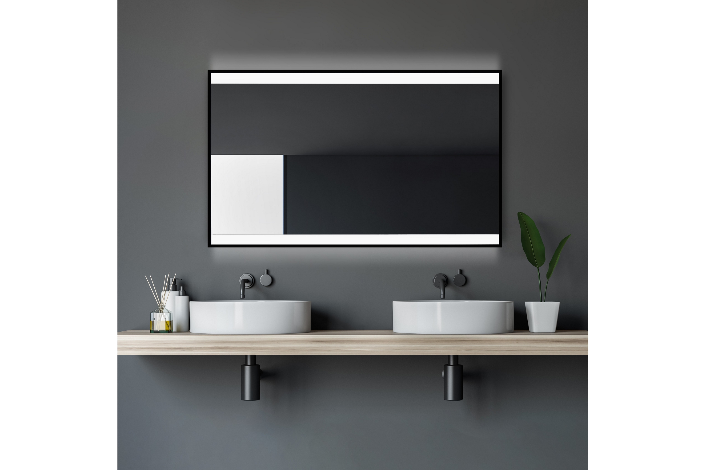 Badrumsspegel Almunge 70 cm LED-belysning Svart