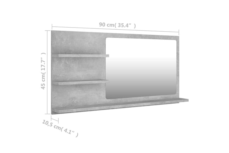 Badrumsspegel betonggrå 90x10,5x45 cm spånskiva - Grå - Spegel - Badrumsspegel