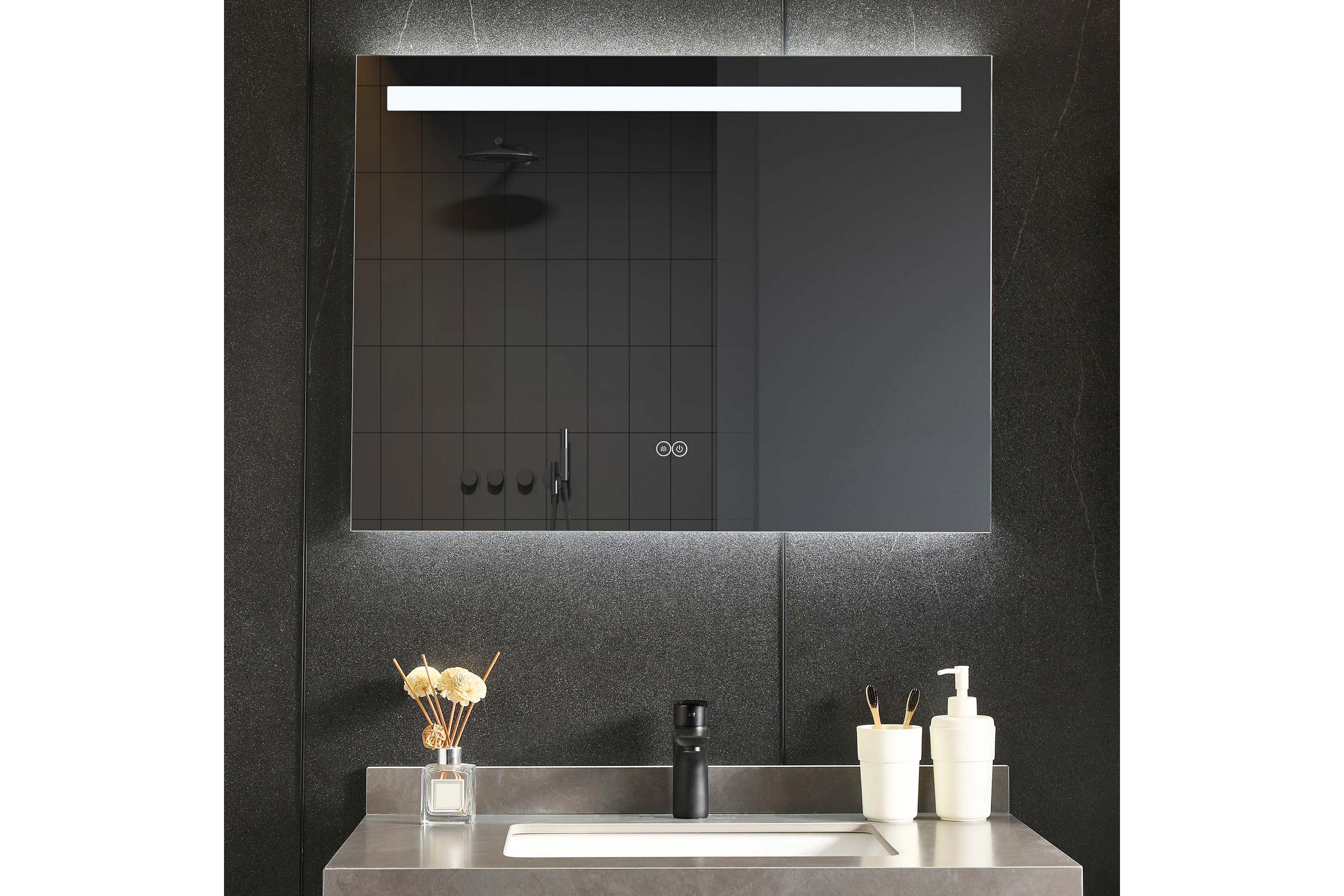 Badrumsspegel med LED-belysning anti-fog-funktion 80x60 cm Lyfco