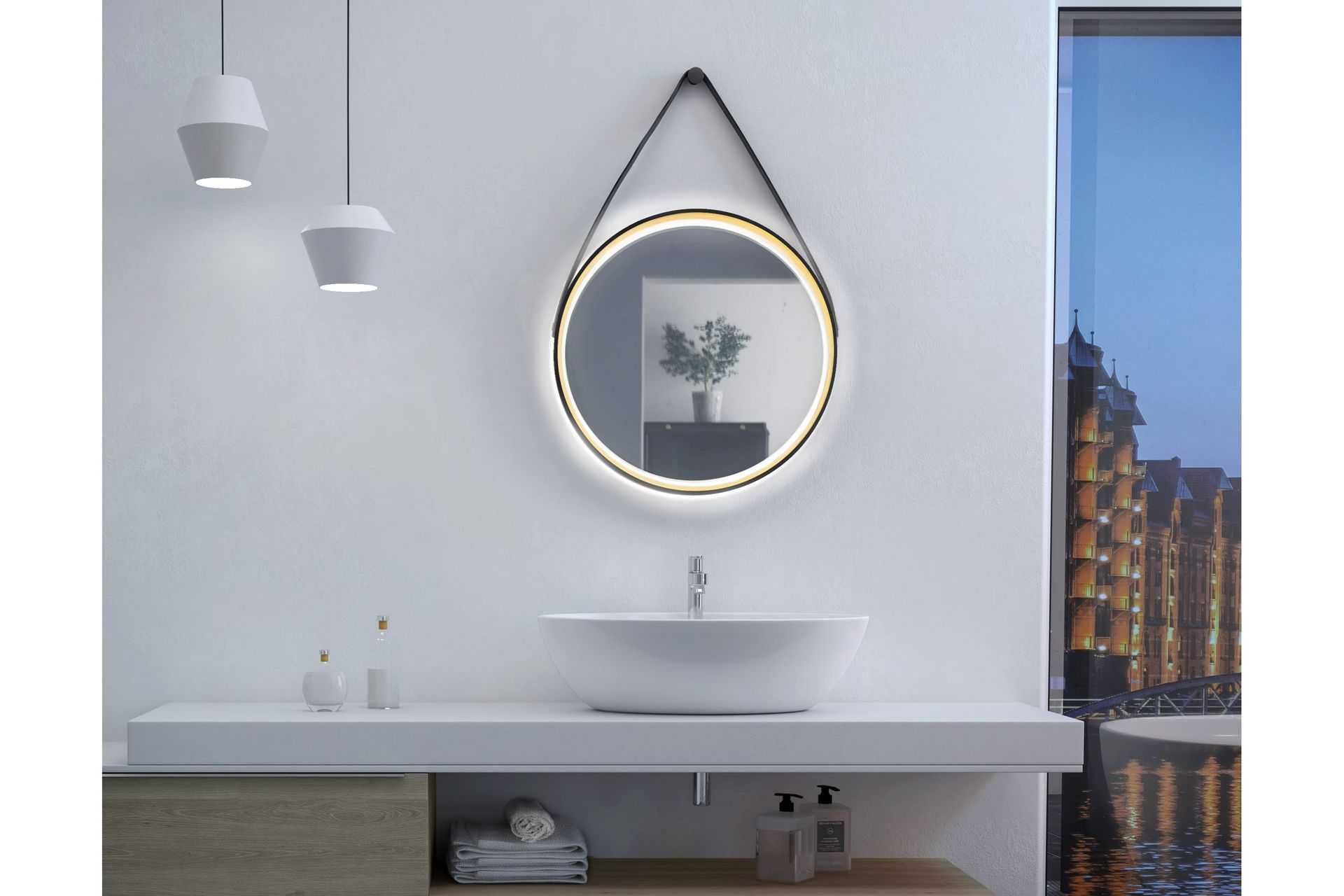 Djupqvior Spegel 55x55 cm Rund LED-belysning - Svart/Guld
