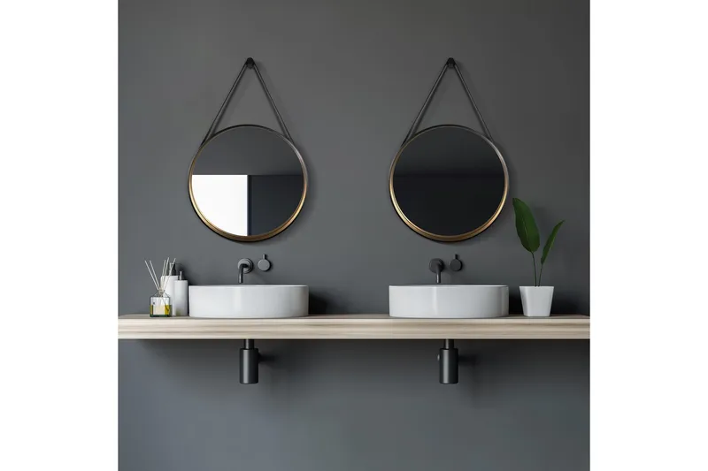 Djupqvior Spegel 55x55 cm Rund - Svart/Guld - Inredning - Badrumsinredning - Badrumsspegel