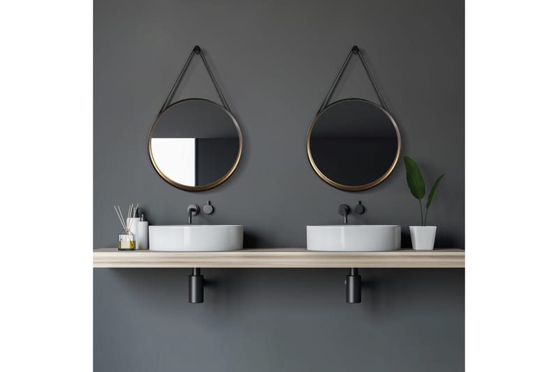 Djupqvior Spegel 55x55 cm Rund - Svart/Guld - Inredning - Badrumsinredning - Badrumsspegel