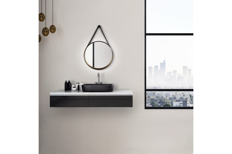 Djupqvior Spegel 55x55 cm Rund, Svart/Guld