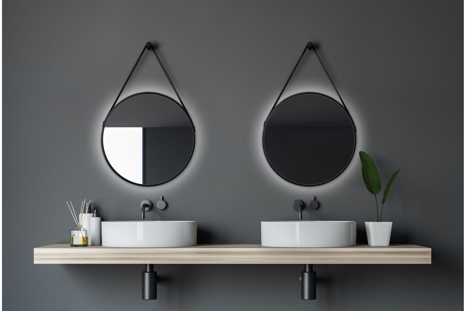 Knutby Spegel 50x50 cm Rund LED-belysning - Svart