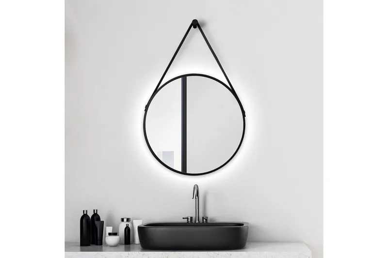 Knutby Spegel 50x50 cm Rund LED-belysning - Svart - Inredning - Badrumsinredning - Badrumsspegel