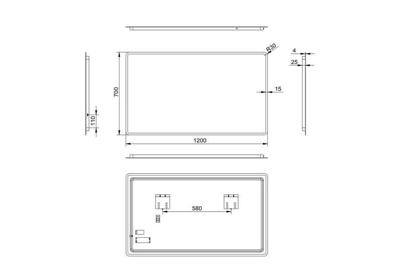 Norrbyn Badrumsspegel 70 cm LED-belysning - Inredning - Badrumsinredning - Badrumsspegel