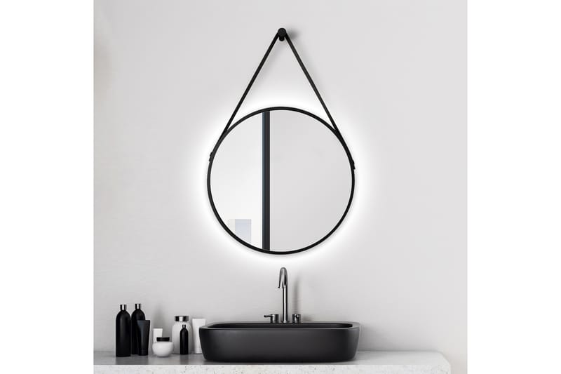 Spegel Almunge 50 cm Rund LED-belysning - Svart - Inredning - Badrumsinredning - Badrumsspegel