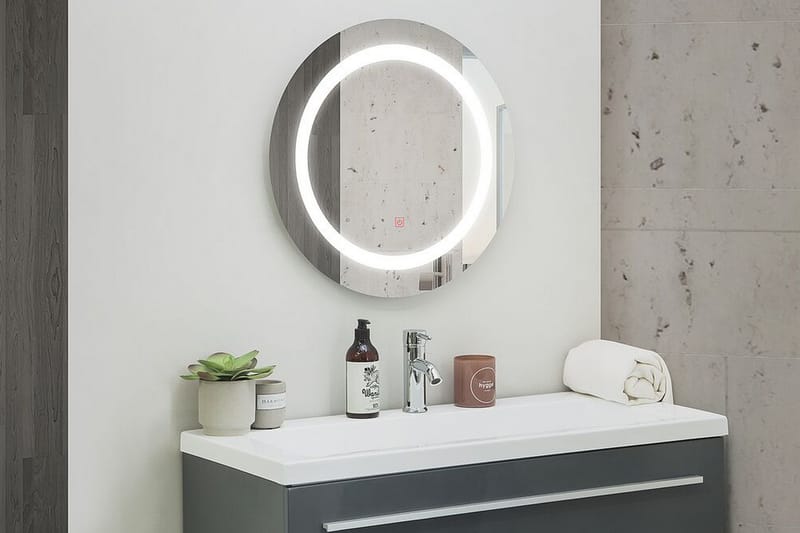 Spegel Cemre LED Rund 58x58 cm - Silver - Badrumsspegel med belysning - Badrumsspegel - Spegel