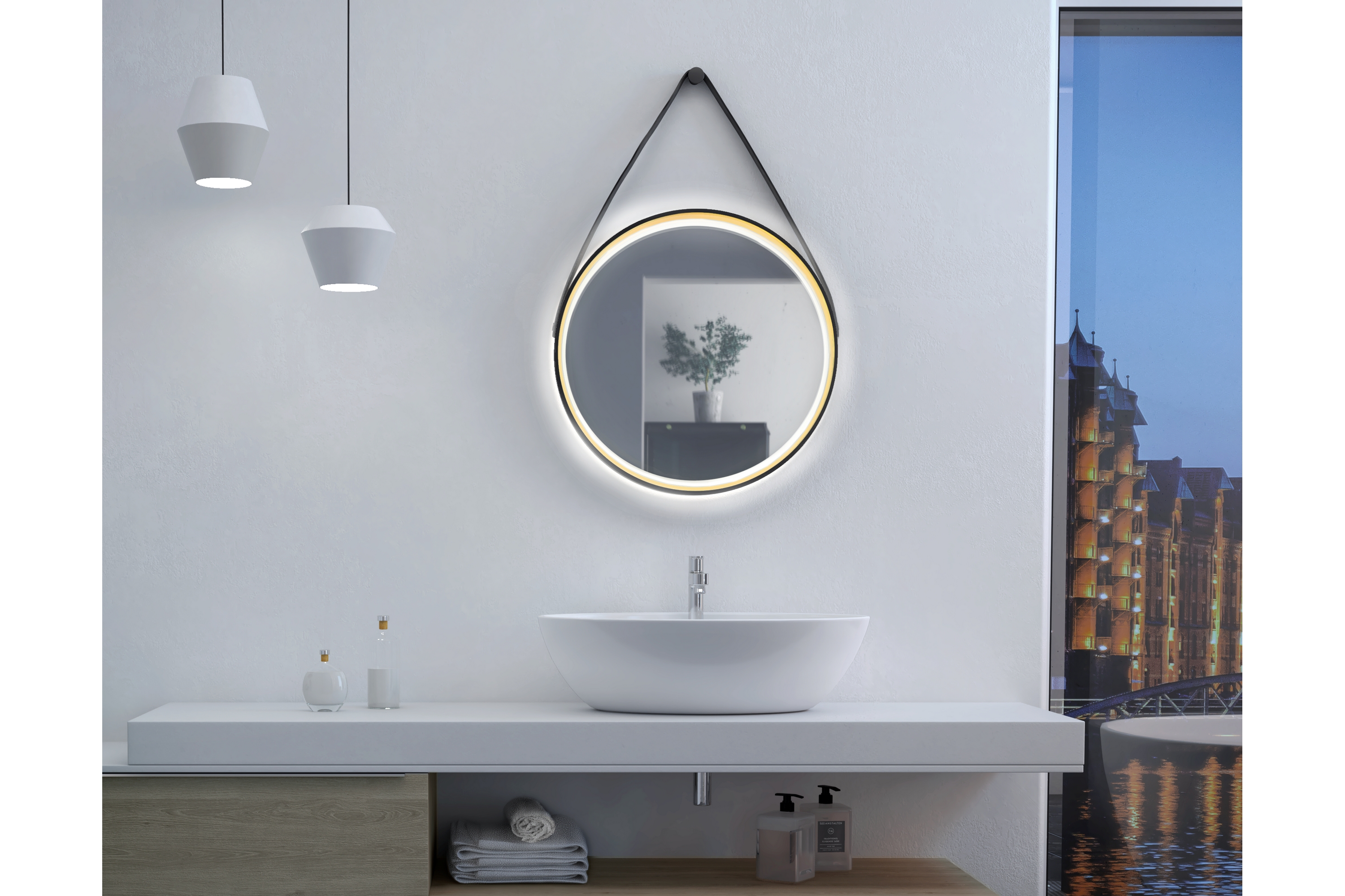 Spegel Eskildstorp 55 cm Rund LED-belysning SvartGuld