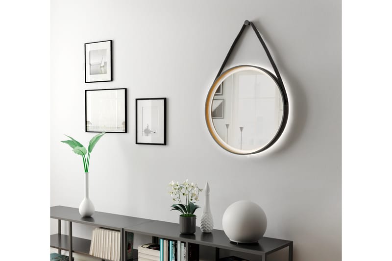 Spegel Eskildstorp 55 cm Rund LED-belysning - Svart|Guld - Inredning - Badrumsinredning - Badrumsspegel