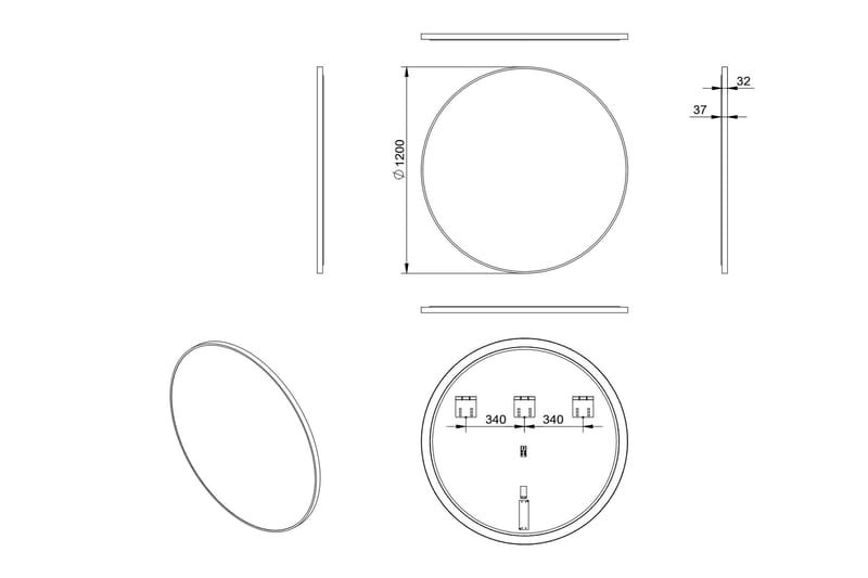 Spegel Linka 120 cm - Svart - Badrumsspegel med belysning - Spegel - Badrumsspegel