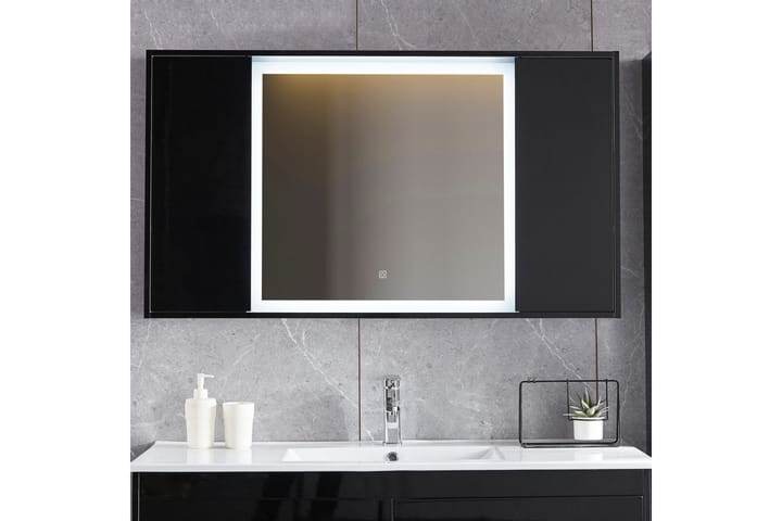 Spegel med dubbla sidoskåp och inbyggd Belysning 13x68 cm Sv - Lyfco - Badrumsspegel med belysning - Badrumsspegel - Spegel