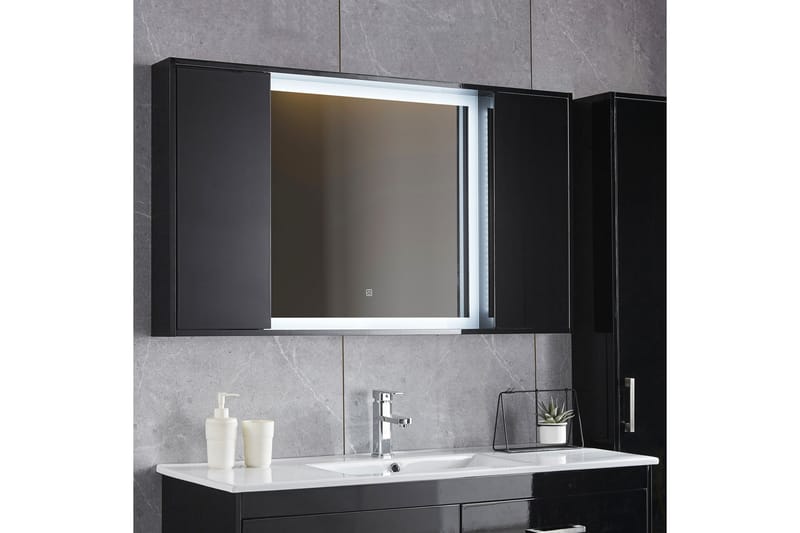 Spegel med dubbla sidoskåp och inbyggd Belysning 13x68 cm Sv - Lyfco - Badrumsspegel med belysning - Spegel - Badrumsspegel