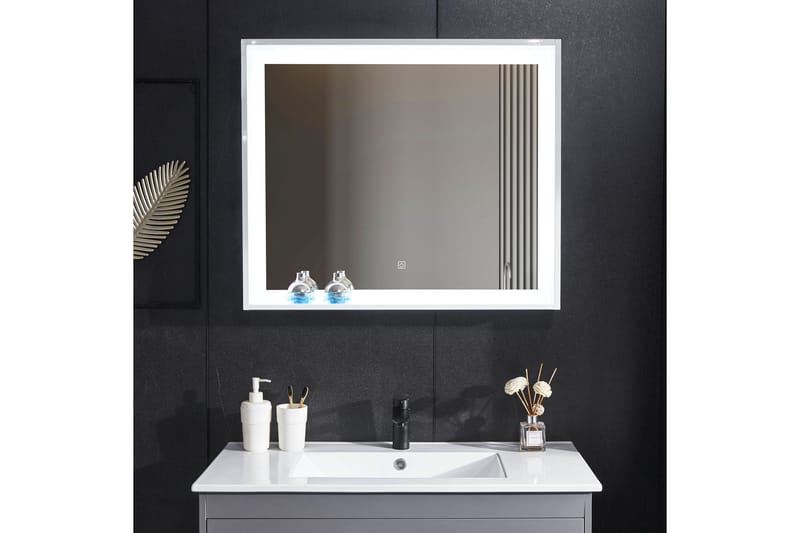 Spegel med inbyggd LED-belysning och hyllkant 13x68 cm Vit - Lyfco - Badrumsspegel med belysning - Spegel - Badrumsspegel