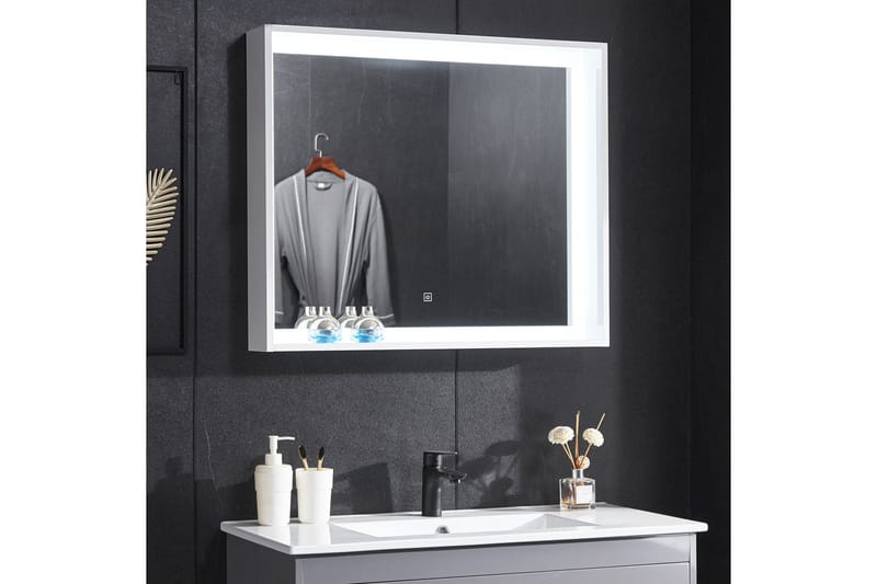 Spegel med inbyggd LED-belysning och hyllkant 13x68 cm Vit - Lyfco - Inredning - Badrumsinredning - Badrumsspegel