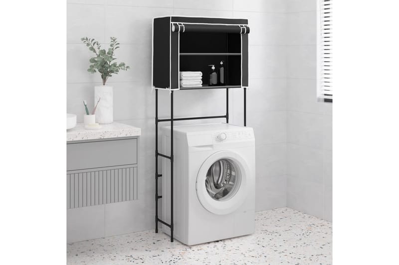 beBasic Hylla för tvättmaskin med 2 hyllplan svart 71x29,5x170,5cm järn - Black - Handdukshållare
