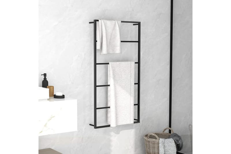 Handdukshängare svart 60x10x116 cm stål - Handduksstege - Handdukshängare & handduksstång