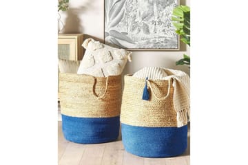 Korg Gajar set om 2 Beige, marinblå - Beige, marinblå - Förvaring - Småförvaring - Förvaringskorg - Flätad korg & rottingkorg