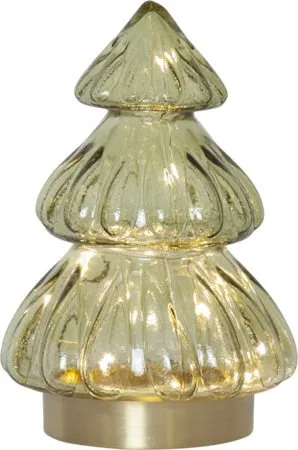 Abete Glasdekoration belysning 12 cm, transparent grön med guldfärgad bas
