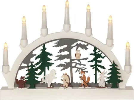 Adventsljusstake Forest Friends 45x33 cm 7 ljus Batteridriven - Vit / Grön / Brun - Inredning - Dekoration & inredningsdetaljer - Julpynt & juldekoration
