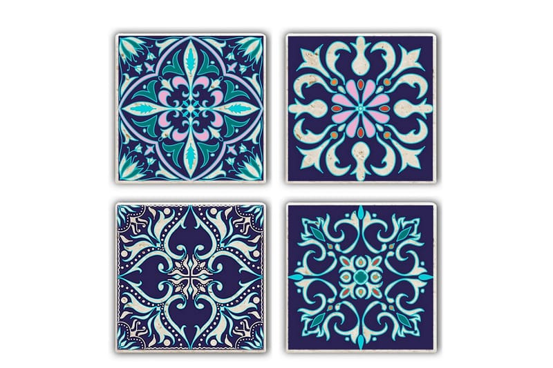 Glasunderlägg 4-pack, Mörkblå/Flerfärgad