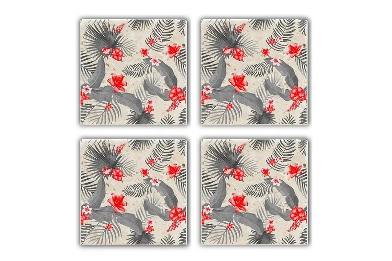 Glasunderlägg 4-pack, Röd/Grå