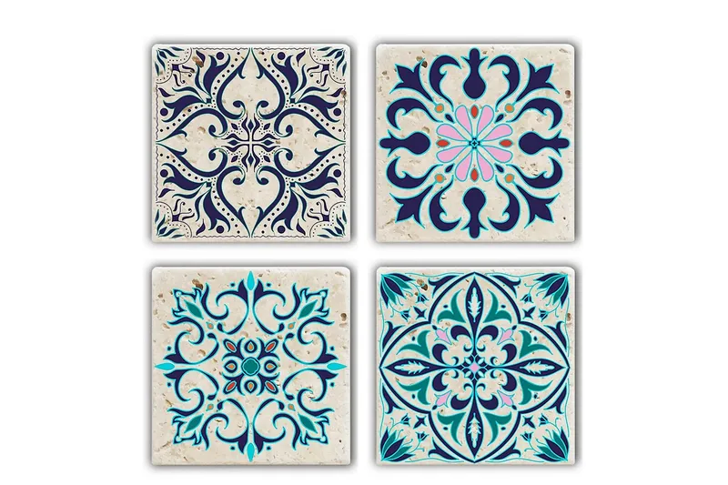 Glasunderlägg 4-pack, Blå/Flerfärgad