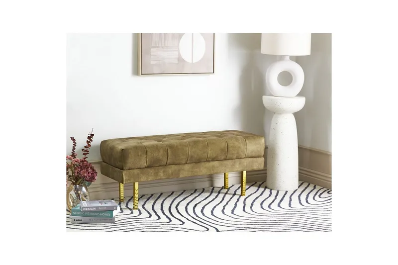 Sittbänk Roseville Grön/guld - Grön/guld - Möbler - Hallmöbler - Hallbänk