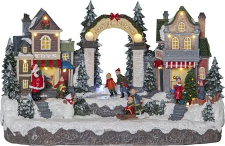 Juldekoration Iceville Roterande Julby med Skridskoåkare 32x19 cm - Flerfärgad - Inredning - Dekoration & inredningsdetaljer - Julpynt & juldekoration
