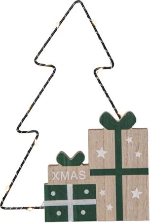 Juldekoration Jolly paket med gran siluett 19x27,5 cm - Grön / Träfärgad / Svart - Inredning - Dekoration & inredningsdetaljer - Julpynt & juldekoration