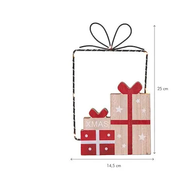 Juldekoration Jolly paket med paket siluett 14,5x25 cm - Röd / Träfärgad / Svart - Inredning - Dekoration & inredningsdetaljer - Julpynt & juldekoration