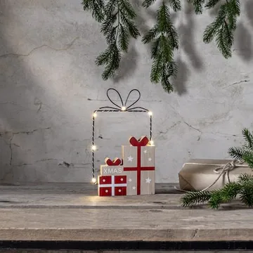 Juldekoration Jolly paket med paket siluett 14,5x25 cm - Röd / Träfärgad / Svart - Inredning - Dekoration & inredningsdetaljer - Julpynt & juldekoration