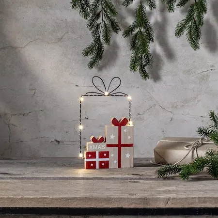 Juldekoration Jolly paket med paket siluett 14,5x25 cm - Röd / Träfärgad / Svart - Inredning - Dekoration & inredningsdetaljer - Julpynt & juldekoration