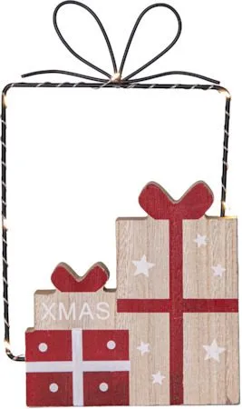 Juldekoration Jolly paket med paket siluett 14,5x25 cm, Röd / Träfärgad / Svart