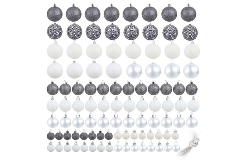 Julgranskulor 100 delar set 3/4/6 cm vit/grå - Vit/Grå - Julgranspynt - Julpynt & juldekoration