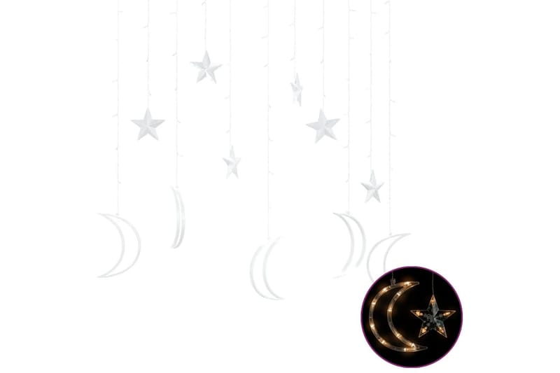 Ljusgardin stjärnor och månar fjärrkontroll 138 LED varmvit - Vit - Julpynt & juldekoration