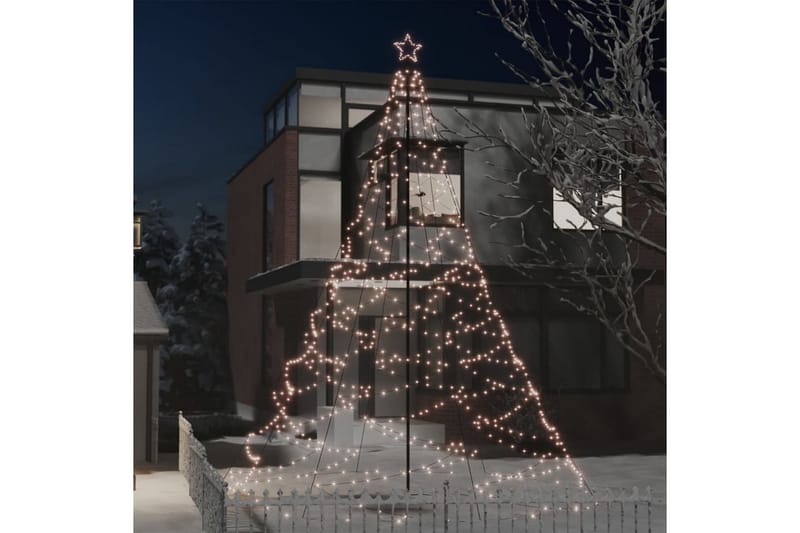 Julgran med metallstång 1400 LED varm vit 5 m - Vit - Plastgran