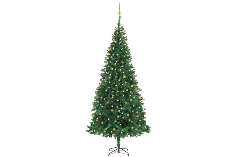 Plastgran med LED och julgranskulor 300 cm grön - Plastgran