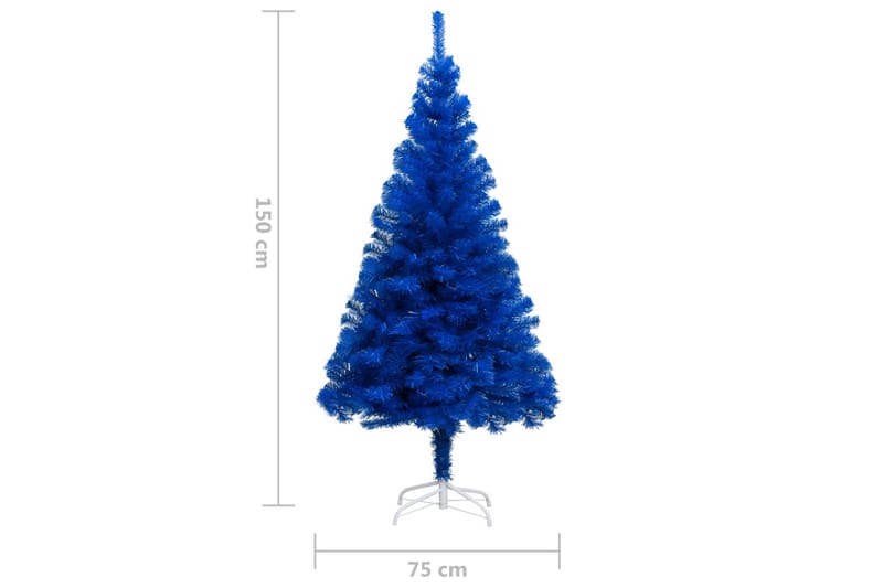 Plastgran med LED och julgranskulor blå 150 cm PVC - Plastgran