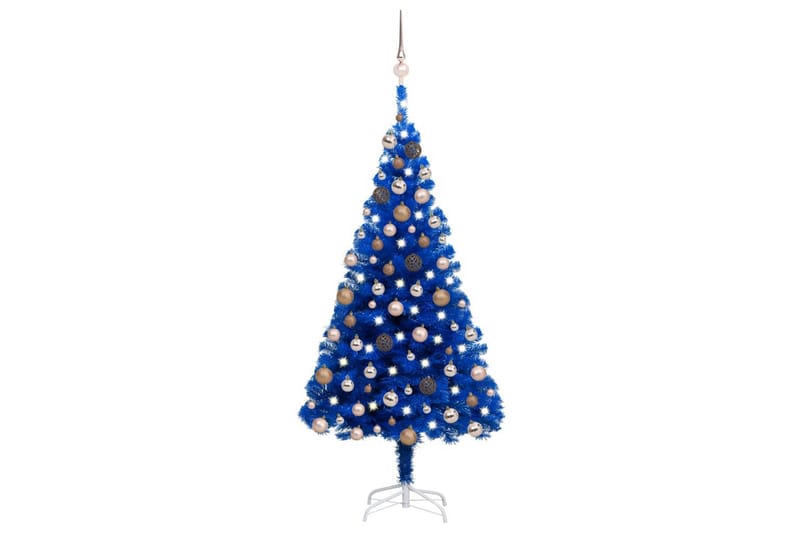 Plastgran med LED och julgranskulor blå 180 cm PVC - Plastgran