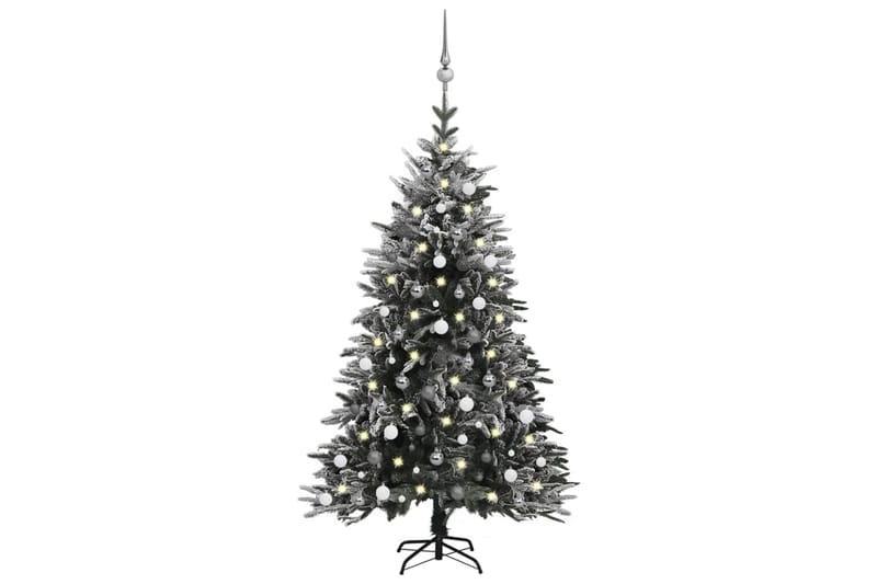Plastgran med LED och julgranskulor och snö 180 cm PVC&PE - Plastgran