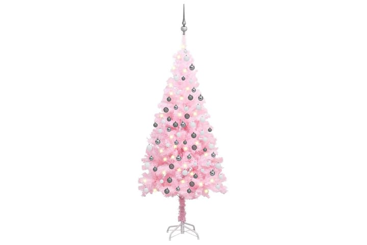 Plastgran med LED och julgranskulor rosa 120 cm PVC - Plastgran