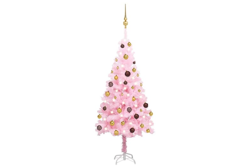 Plastgran med LED och julgranskulor rosa 120 cm PVC - Plastgran