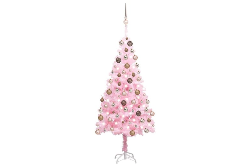 Plastgran med LED och julgranskulor rosa 120 cm PVC - Plastgran