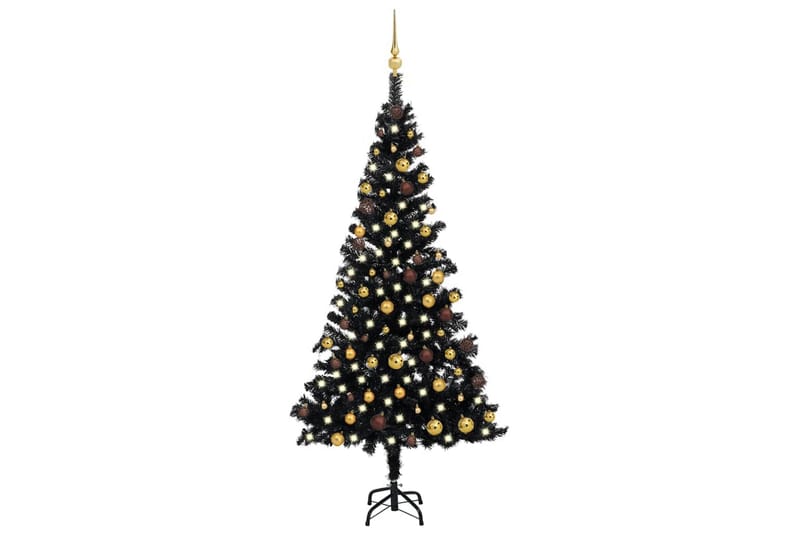Plastgran med LED och julgranskulor svart 180 cm PVC - Plastgran