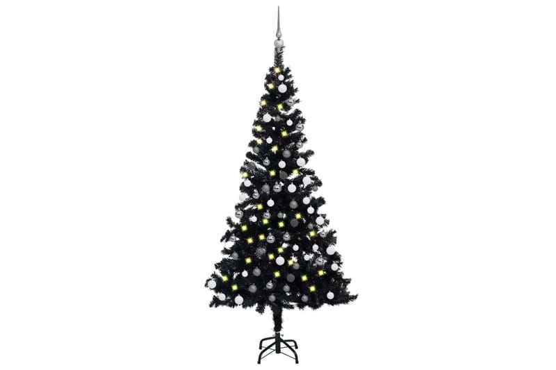 Plastgran med LED och julgranskulor svart 180 cm PVC - Plastgran
