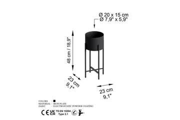 Dekorativ Kruka Mirven Svart 23 x 23 x 48 cm - 23 x 23 x 48 cm - Utemöbler & utemiljö - Balkong & altan - Balkongodling