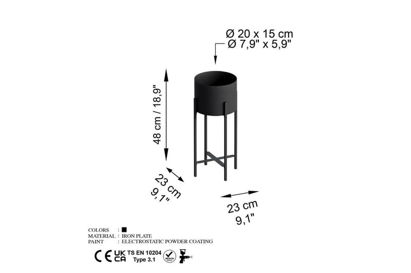 Dekorativ Kruka Mirven Svart 23 x 23 x 48 cm - 23 x 23 x 48 cm - Utemöbler & utemiljö - Balkong & altan - Balkongodling
