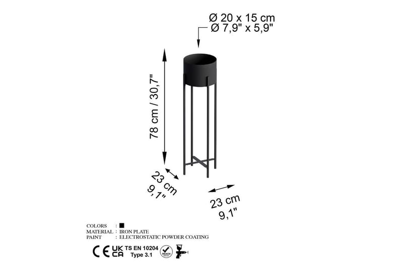 Dekorativ Kruka Mirven Svart 23 x 23 x 78 cm - 23 x 23 x 78 cm - Utemöbler & utemiljö - Balkong & altan - Balkongodling